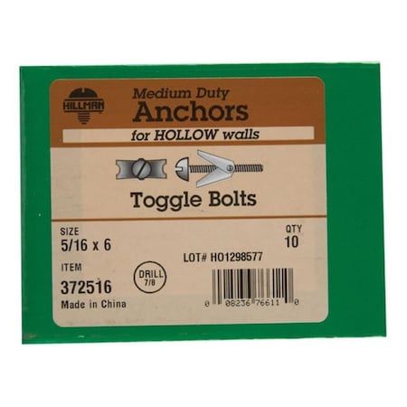 Hillman 372516 0.312 x 6 in. Toggle Bolt with Wing 5107263